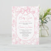 Invitation Baby shower Floral Toile Rose Bow (Debout devant)