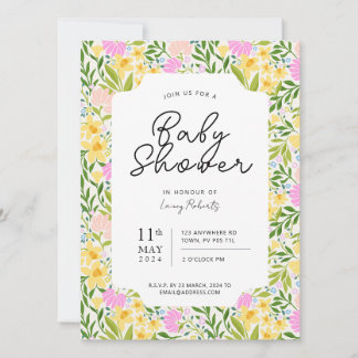 Invitation Baby shower floral torsadée à ressort occupé