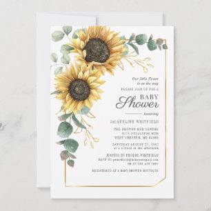Invitation Baby shower floral tournesol Eucalyptus Vert