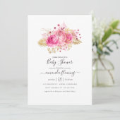Invitation Baby shower floral tropical rose et or (Debout devant)