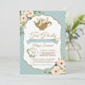 Invitation Baby shower floral Turquoise Blue Blush (Debout devant)