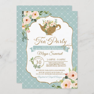 Invitation Baby shower floral Turquoise Blue Blush