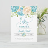 Invitation baby shower floral turquoise et crème moderne et é (Debout devant)