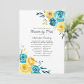 Invitation Baby shower floral turquoise et jaune par courrier (Debout devant)