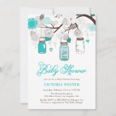 Invitation Baby shower floral Turquoise Hanging Mason Jars (Devant)