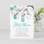 Invitation Baby shower floral Turquoise Hanging Mason Jars (Debout devant)