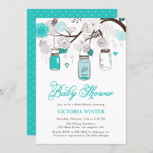 Invitation Baby shower floral Turquoise Hanging Mason Jars