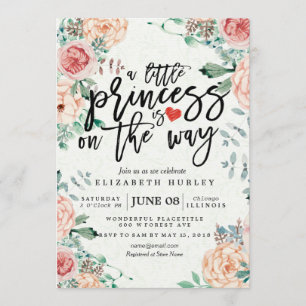 Invitation Baby shower floral une petite princesse est en rou