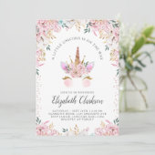 Invitation Baby shower Floral Unicorn Princess (Debout devant)