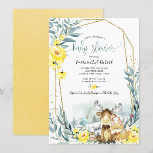 Invitation Baby Shower Floral Végétal Adorable en Forêt