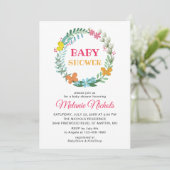 Invitation Baby shower Floral verdure Wreath Butterfly Bee (Debout devant)