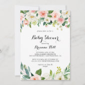 Invitation Baby shower Floral Vert Calligraphie (Devant)