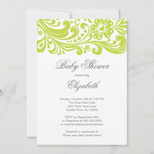 Invitation Baby shower floral vert de Chartreuse moderne (Devant)