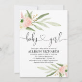 Invitation Baby shower floral vert et or rose (Devant)