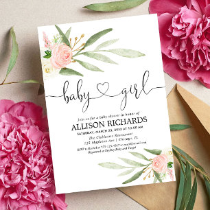 Invitation Baby shower floral vert et or rose