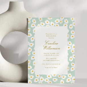 Invitation Baby Shower Floral Vert Menthe Moderne avec Margue