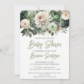 Invitation Baby shower floral vert Sage (Devant)