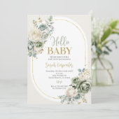 Invitation Baby shower floral vert Sage (Debout devant)