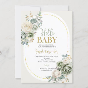 Invitation Baby shower floral vert Sage