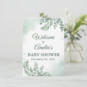 Invitation Baby shower Floral Vert Sage Affiche de bienvenue  (Debout devant)