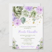 Invitation Baby shower floral vert Sage et violet (Devant)