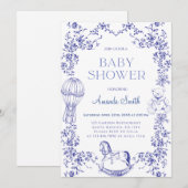 Invitation Baby shower floral Vintage bleu élégant (Devant / Derrière)