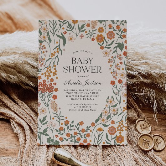 Invitation Baby shower Floral Vintage rétro