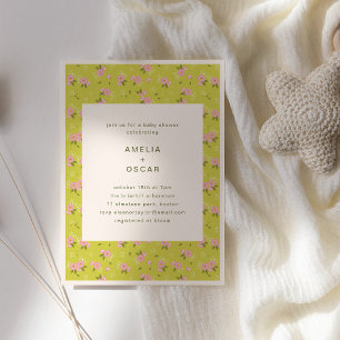 Invitation Baby Shower Floral Vintage Rose Jaune pour Couples