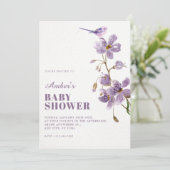 Invitation Baby shower floral violet (Debout devant)