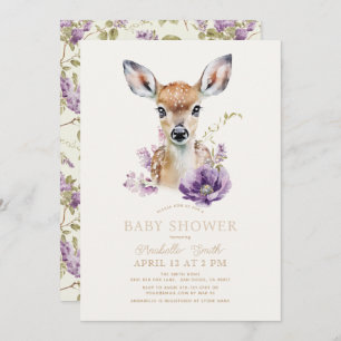 Invitation Baby shower Floral Violet De Cerf Faun