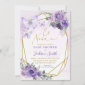 Invitation Baby shower Floral Violet Es Niña Espagnol (Devant)