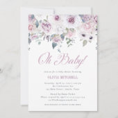 Invitation Baby shower Floral Violet | Mon bébé (Devant)