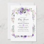 Invitation Baby shower floral violet poussiéreux (Devant)