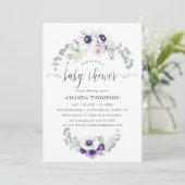 Invitation Baby shower floral violet poussiéreux (Debout devant)