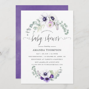 Invitation Baby shower floral violet poussiéreux