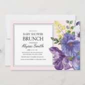Invitation Baby shower Floral violet rose jaune Brunch (Devant)