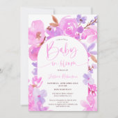 Invitation Baby shower floral violet rose vif (Devant)