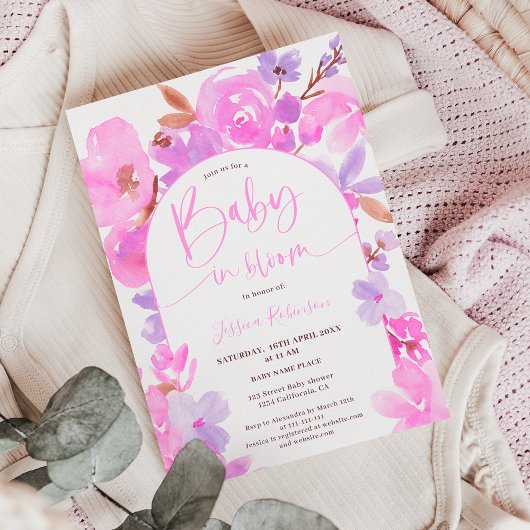 Invitation Baby shower floral violet rose vif