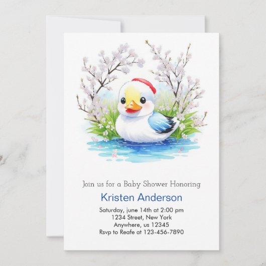 Invitation Baby shower Floral Watercolor Duckling (Devant)