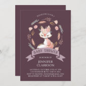 Invitation Baby shower Floral Wreath Boho Fox (Devant / Derrière)