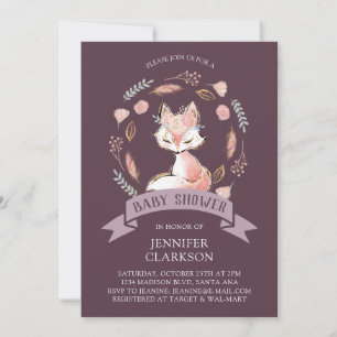 Invitation Baby shower Floral Wreath Boho Fox