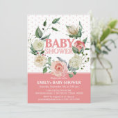 Invitation Baby shower florale de Rose rose (Debout devant)