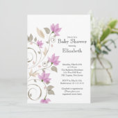 Invitation Baby shower florale rose moderne (Debout devant)