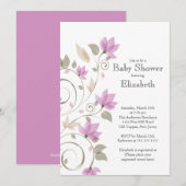 Invitation Baby shower florale rose moderne (Devant / Derrière)