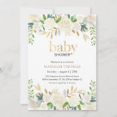 Invitation Baby shower| Flore blanche et or (Devant)