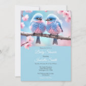 Invitation Baby shower Fluffy Bluebirds et Cherry Blossom (Devant)