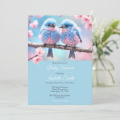 Invitation Baby shower Fluffy Bluebirds et Cherry Blossom (Debout devant)
