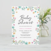 Invitation baby shower | flûtes d'aquarelle rose (Debout devant)