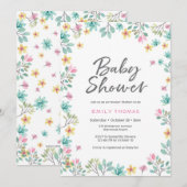 Invitation baby shower | flûtes d'aquarelle rose (Devant / Derrière)