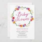 Invitation baby shower | flûtes d'aquarelle rose (Devant / Derrière)